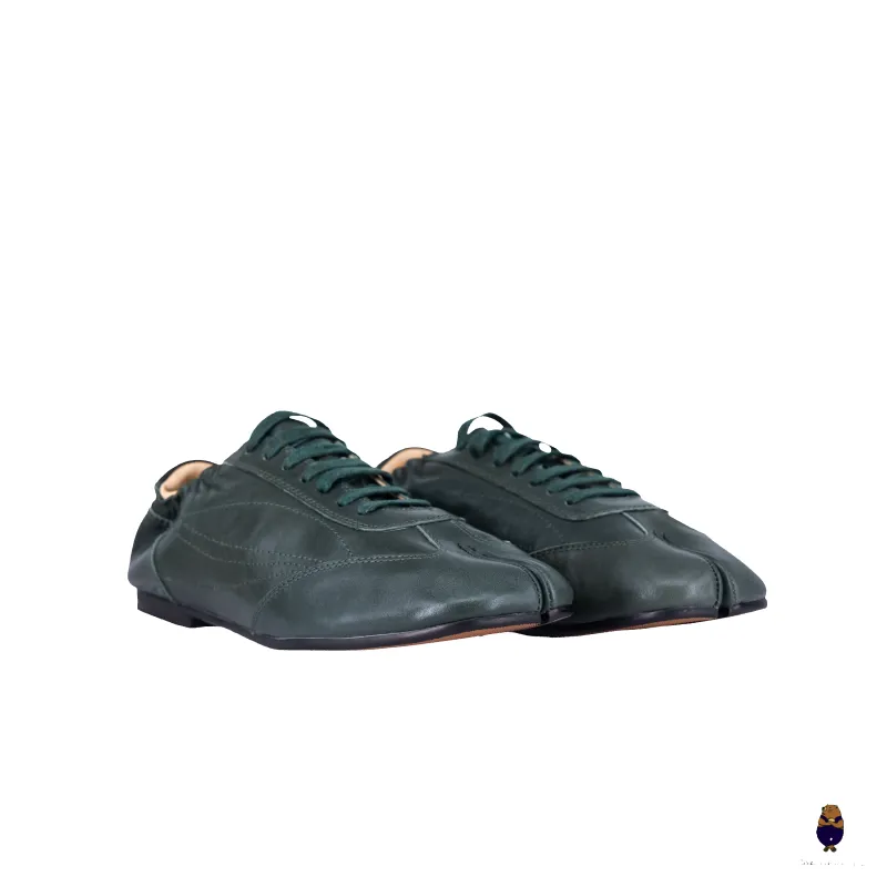 WoodchuckSato Dark Green Cow Leather German Trainer Tabi Sneakers made by WoodChuckSato