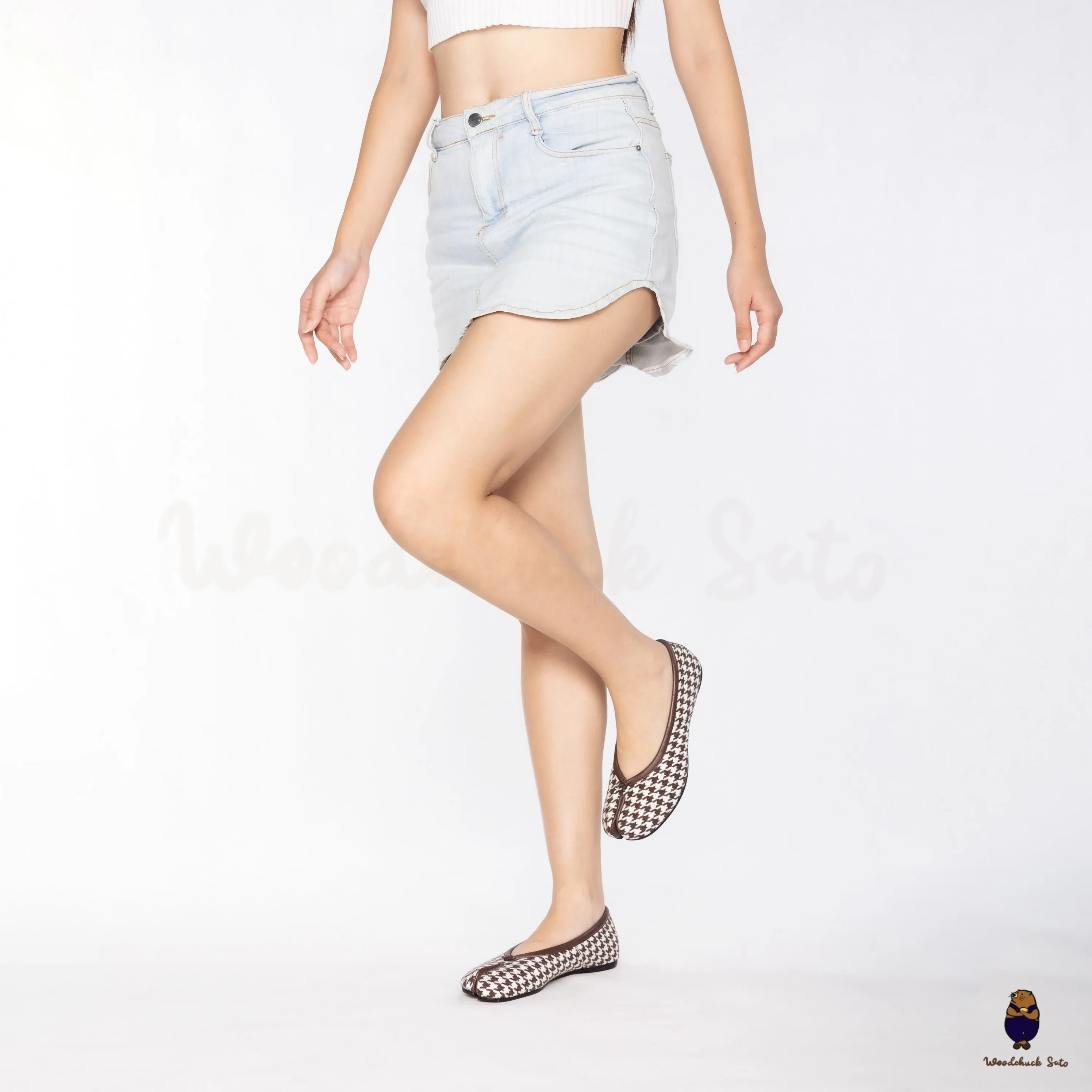 WoodchuckSato Brown Houndstooth Fabric & Sheep Leather Tabi Ballet Flats sold by WoodChuckSato product image thumbnail 4