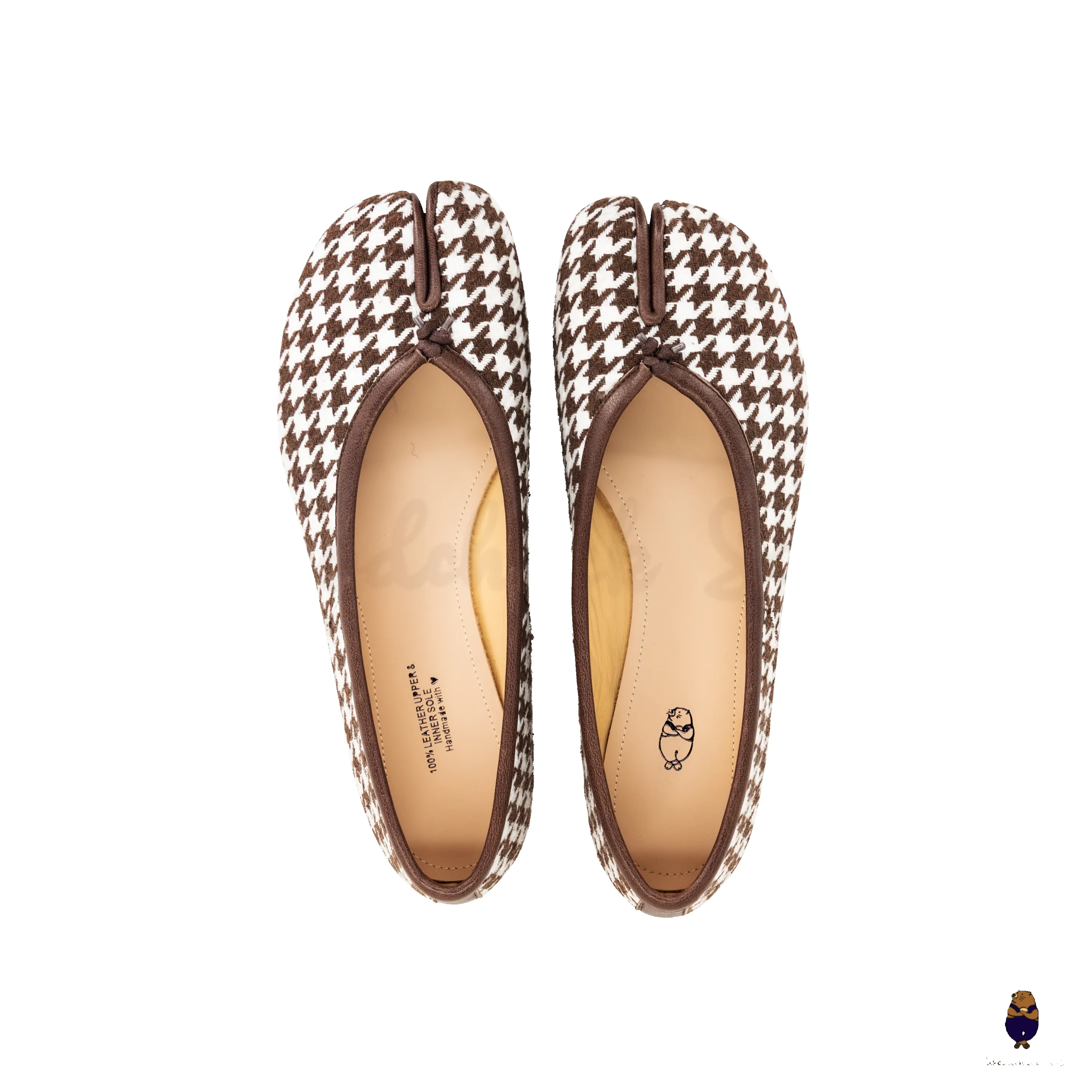 WoodchuckSato Brown Houndstooth Fabric & Sheep Leather Tabi Ballet Flats sold by WoodChuckSato product image thumbnail 5