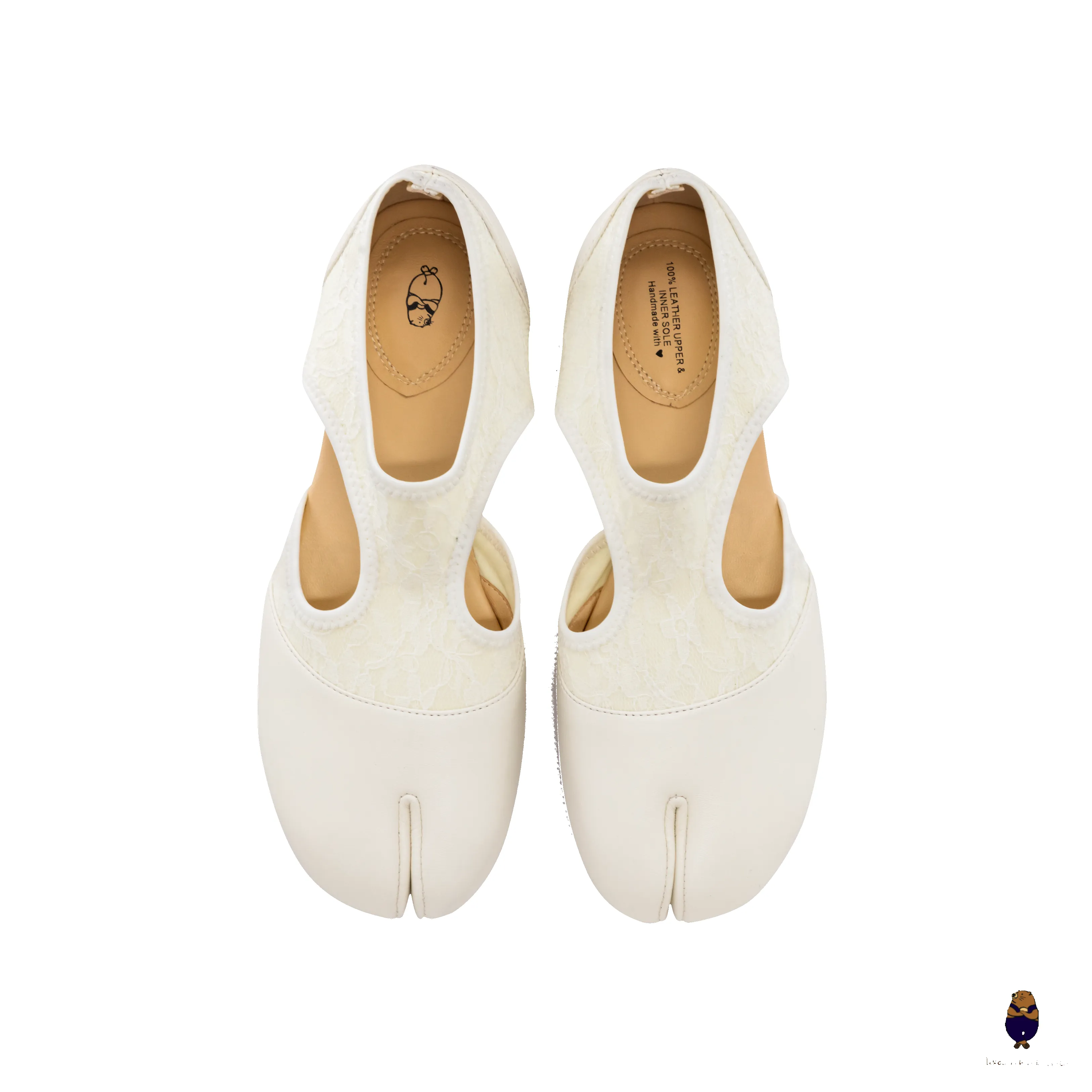 WoodchuckSato Ivory Leather & Lace Mesh Tabi Cut-Out Flats sold by WoodChuckSato product image thumbnail 5