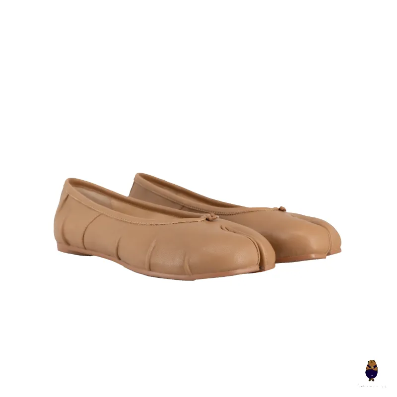 WoodchuckSato Milk Tea Beige Fold Leather Tabi Ballet Flats made by WoodChuckSato