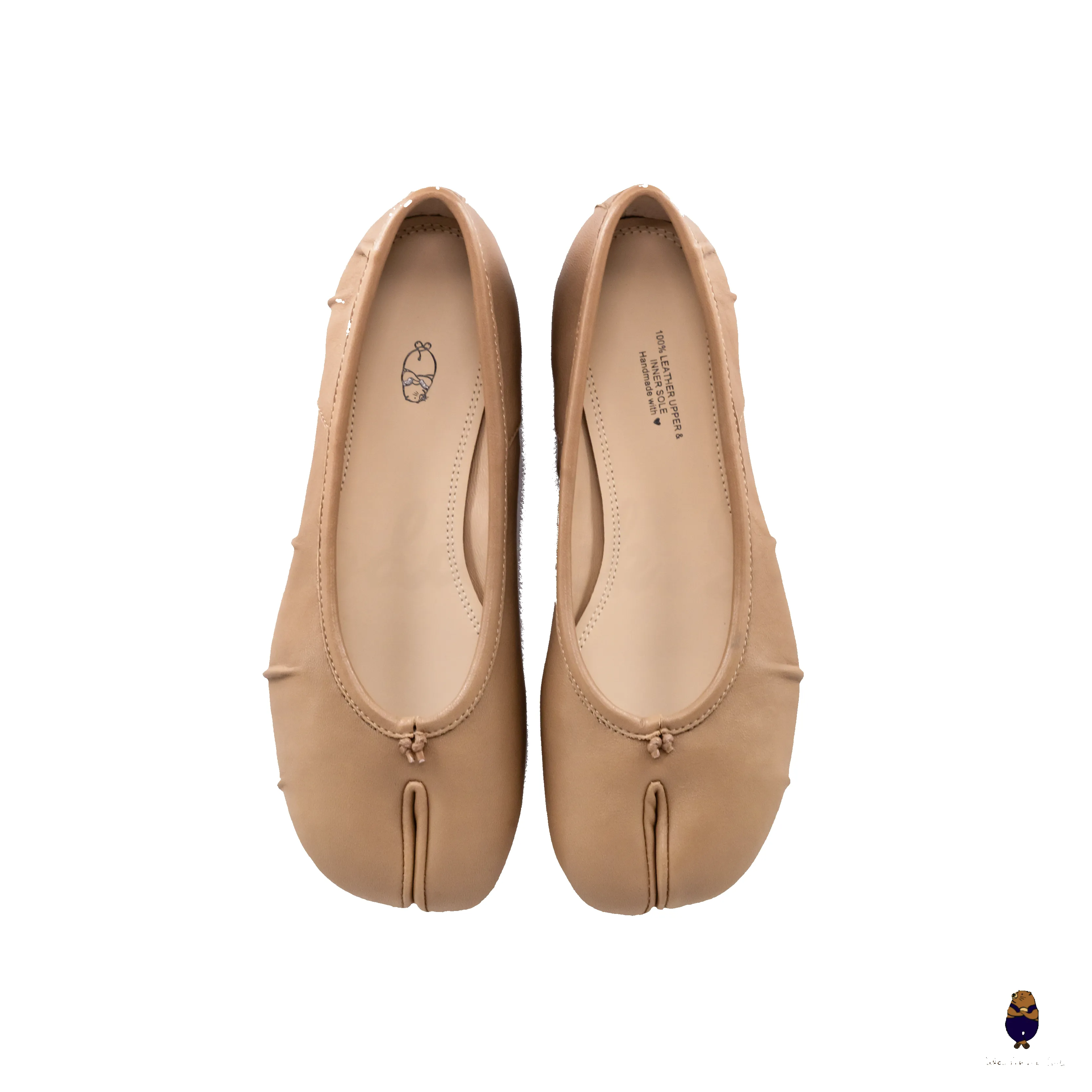 WoodchuckSato Milk Tea Beige Fold Leather Tabi Ballet Flats sold by WoodChuckSato product image thumbnail 5