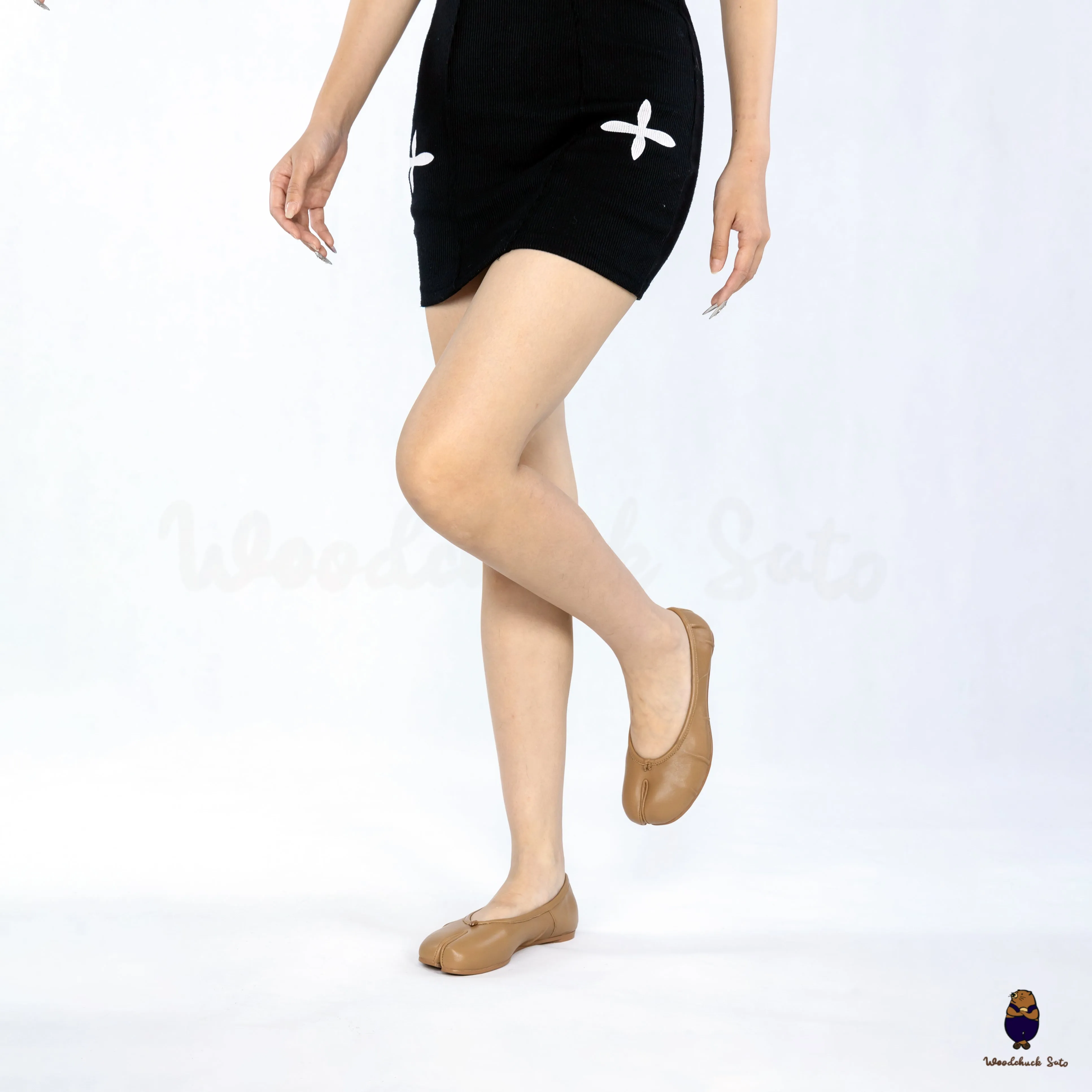 WoodchuckSato Milk Tea Beige Fold Leather Tabi Ballet Flats sold by WoodChuckSato product image thumbnail 4