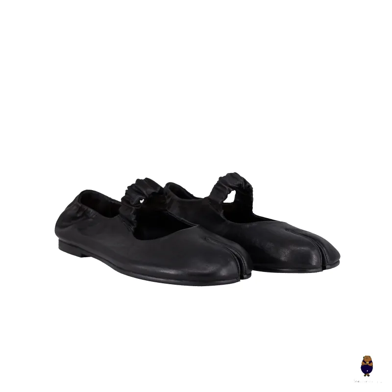 WoodchuckSato Black Sheep Leather Elastic Tabi Ballet Flats made by WoodChuckSato
