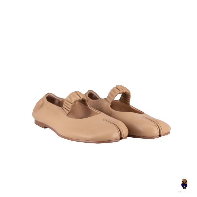 WoodchuckSato Camel Sheep Leather Elastic Tabi Ballet Flats made by WoodChuckSato