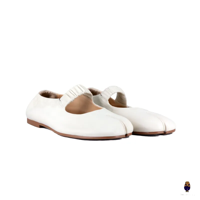 WoodchuckSato White Sheep Leather Elastic Tabi Ballet Flats made by WoodChuckSato