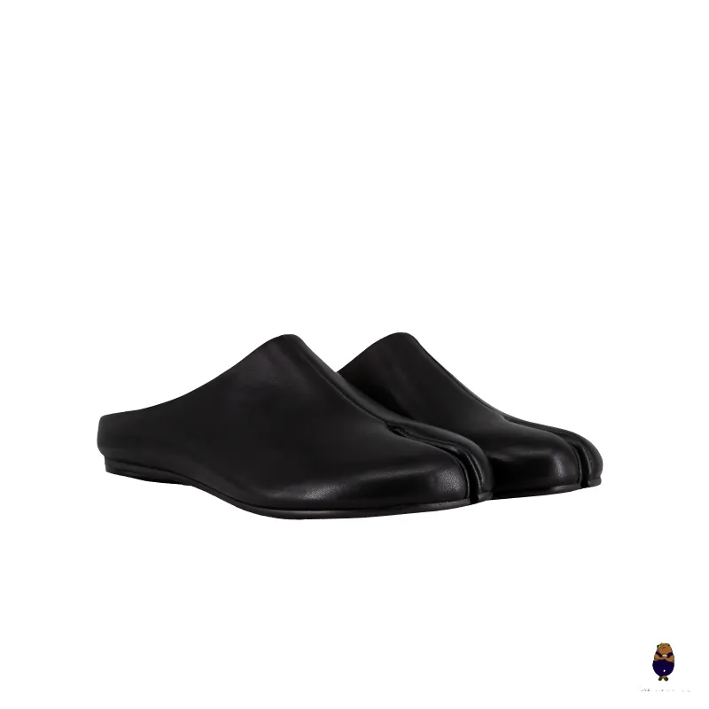 WoodchuckSato Black Flat Tabi Slip-On Mules made by WoodChuckSato