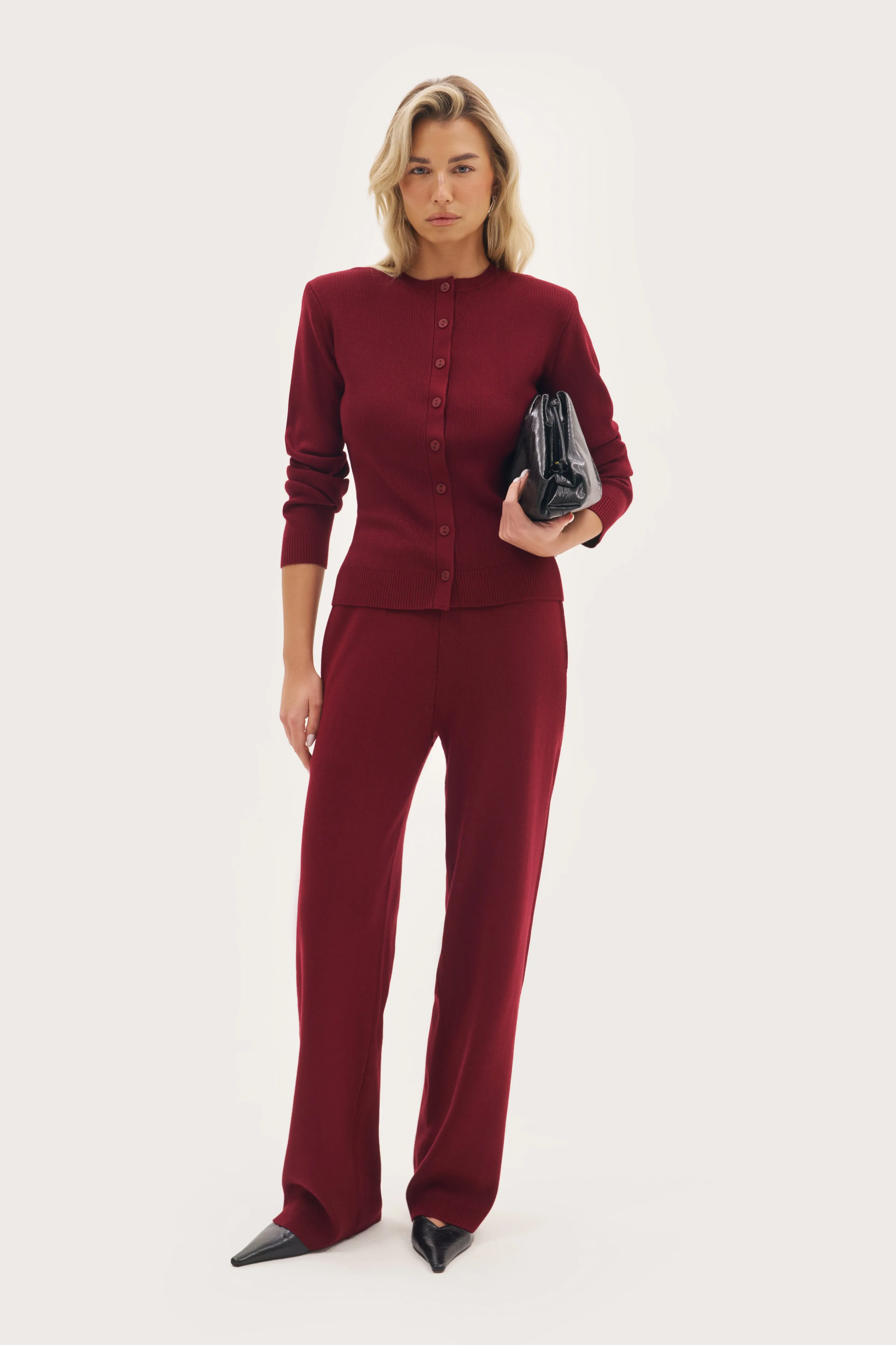 Retreat Ribbed Knit Pants - Burgundy sold by Maebe