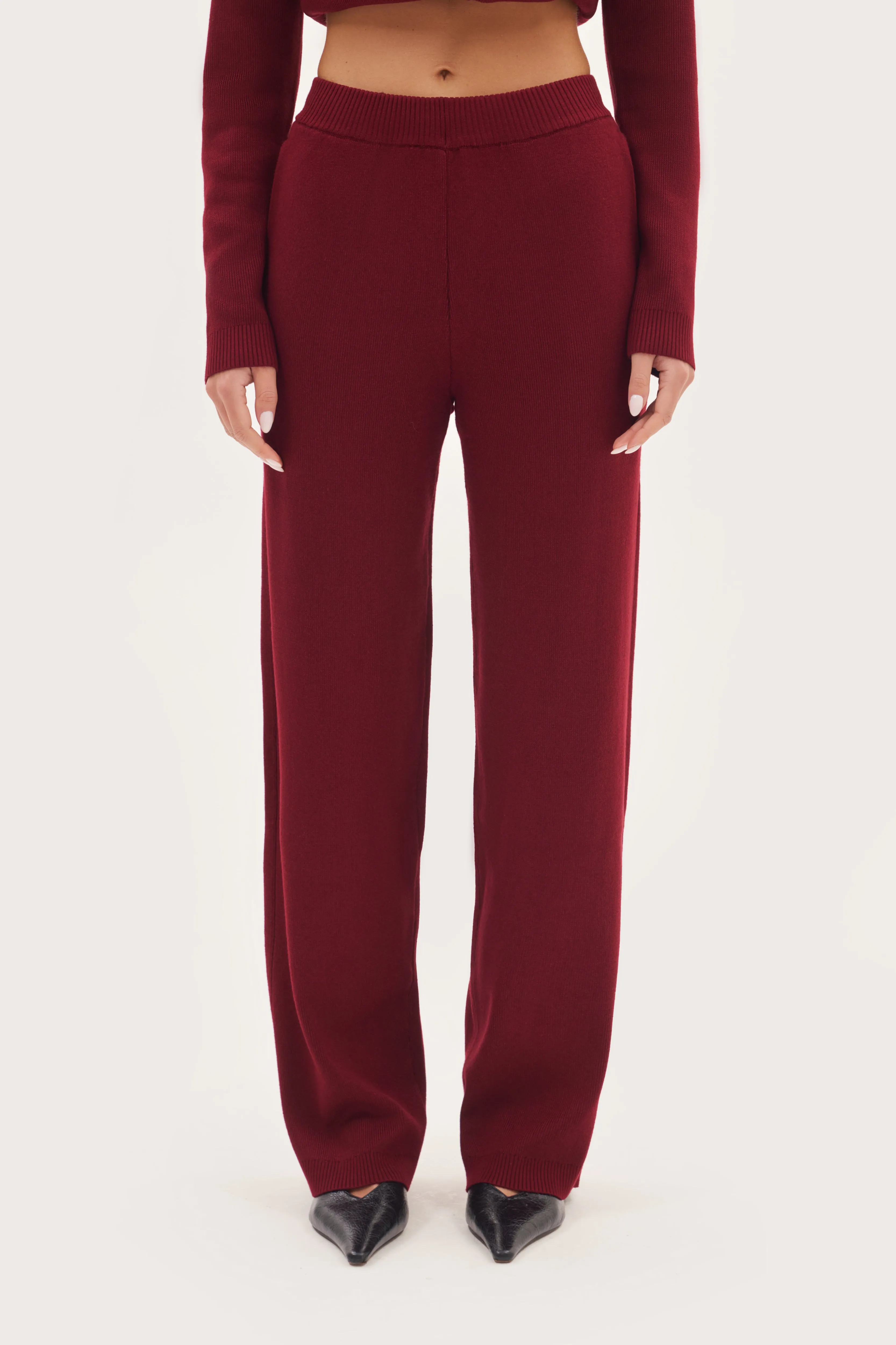 Retreat Ribbed Knit Pants - Burgundy sold by Maebe product image thumbnail 2