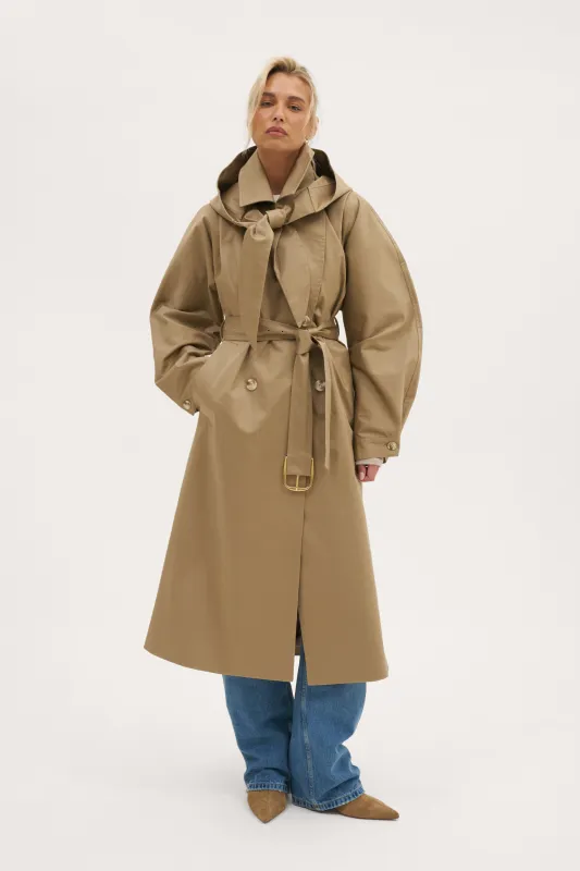 Sloane Hooded Trench Coat - Beige sold by Maebe