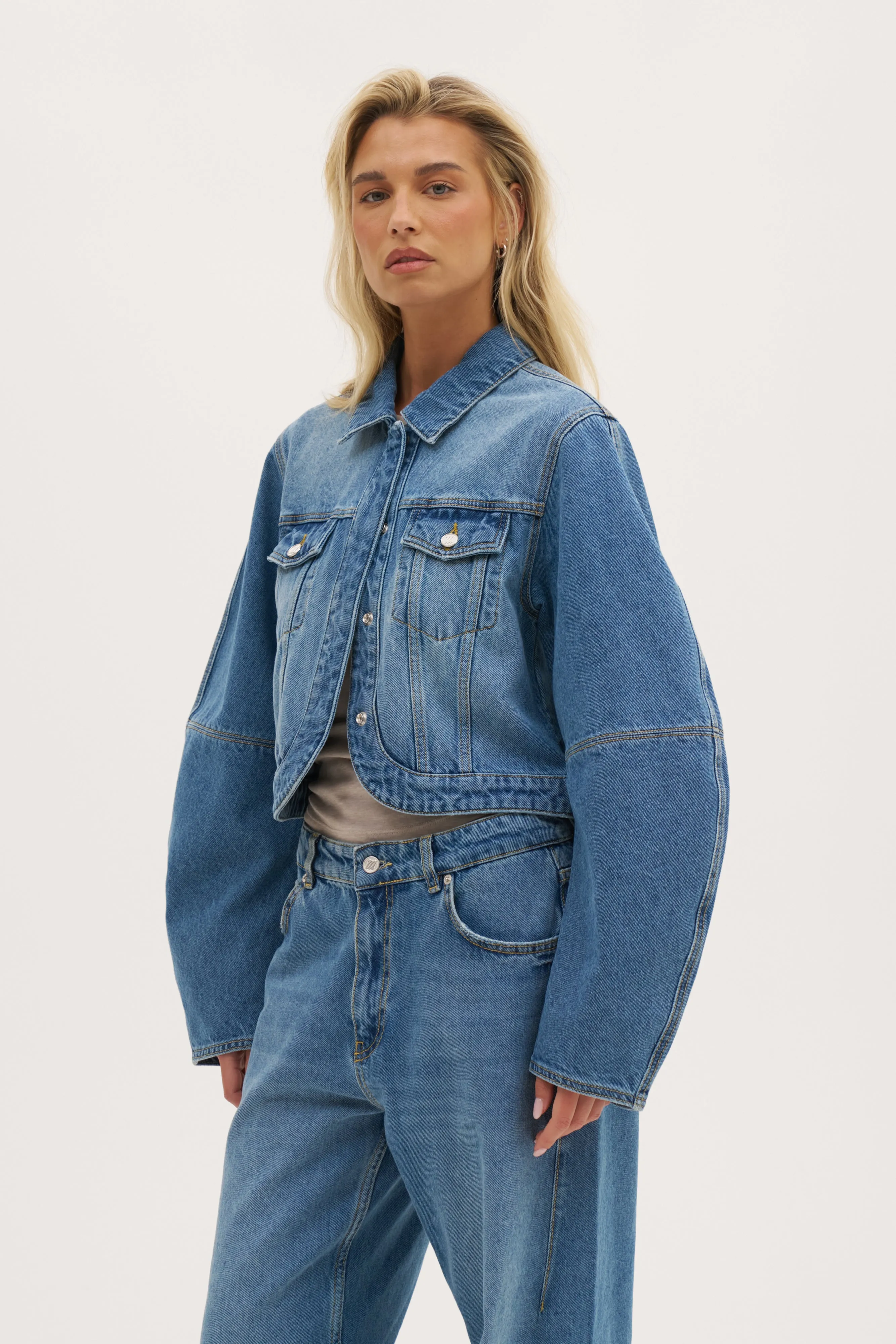 Barrel Sleeve Denim Jacket - Mid Blue sold by Maebe product image thumbnail 3