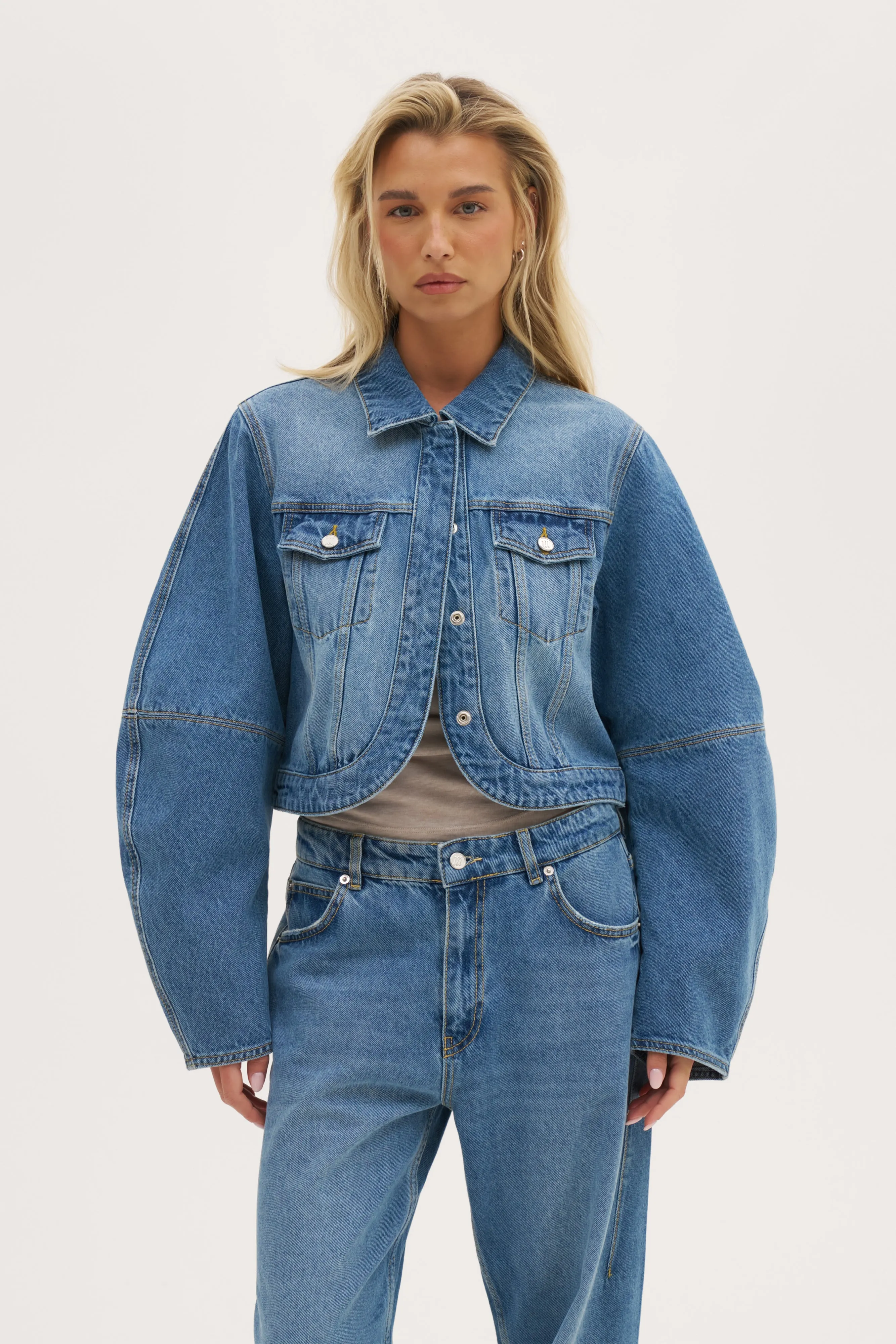 Barrel Sleeve Denim Jacket - Mid Blue sold by Maebe product image thumbnail 2