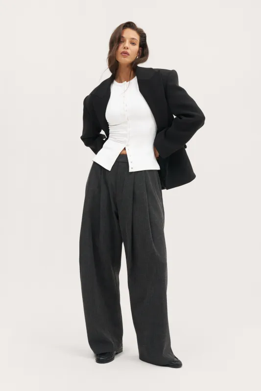 Pleated Wide Leg Trousers - Dark Grey sold by Maebe