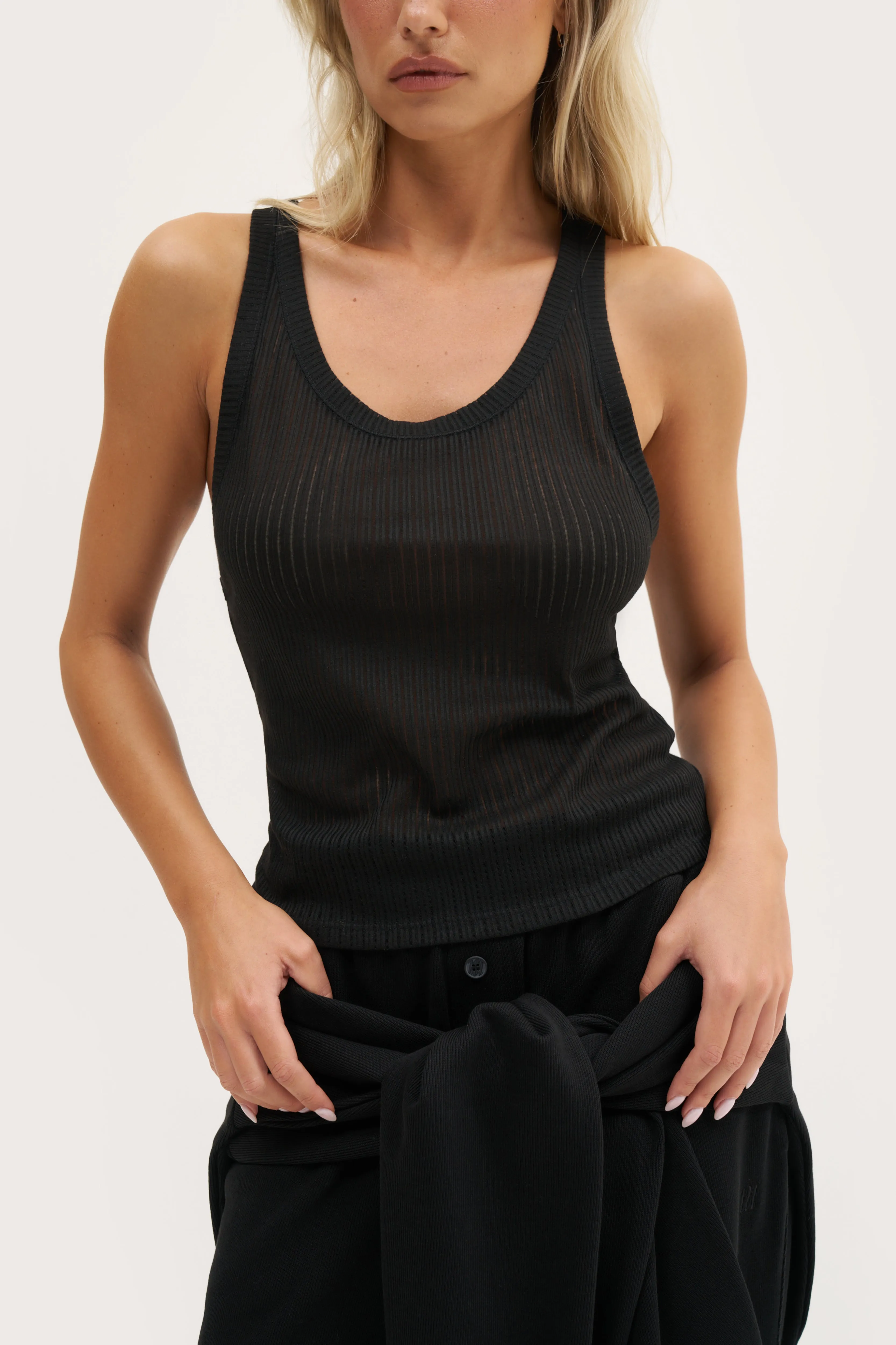Semi Sheer Y Back Vest - Black sold by Maebe product image thumbnail 3