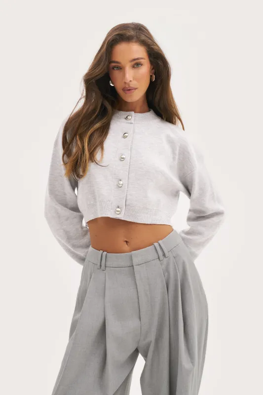 Cosy Cropped Cardigan - Light Grey Marl sold by Maebe