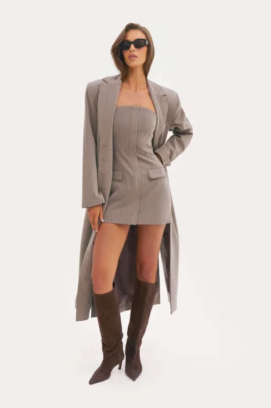 Pinstripe Bandeau Dress - Taupe sold by Maebe