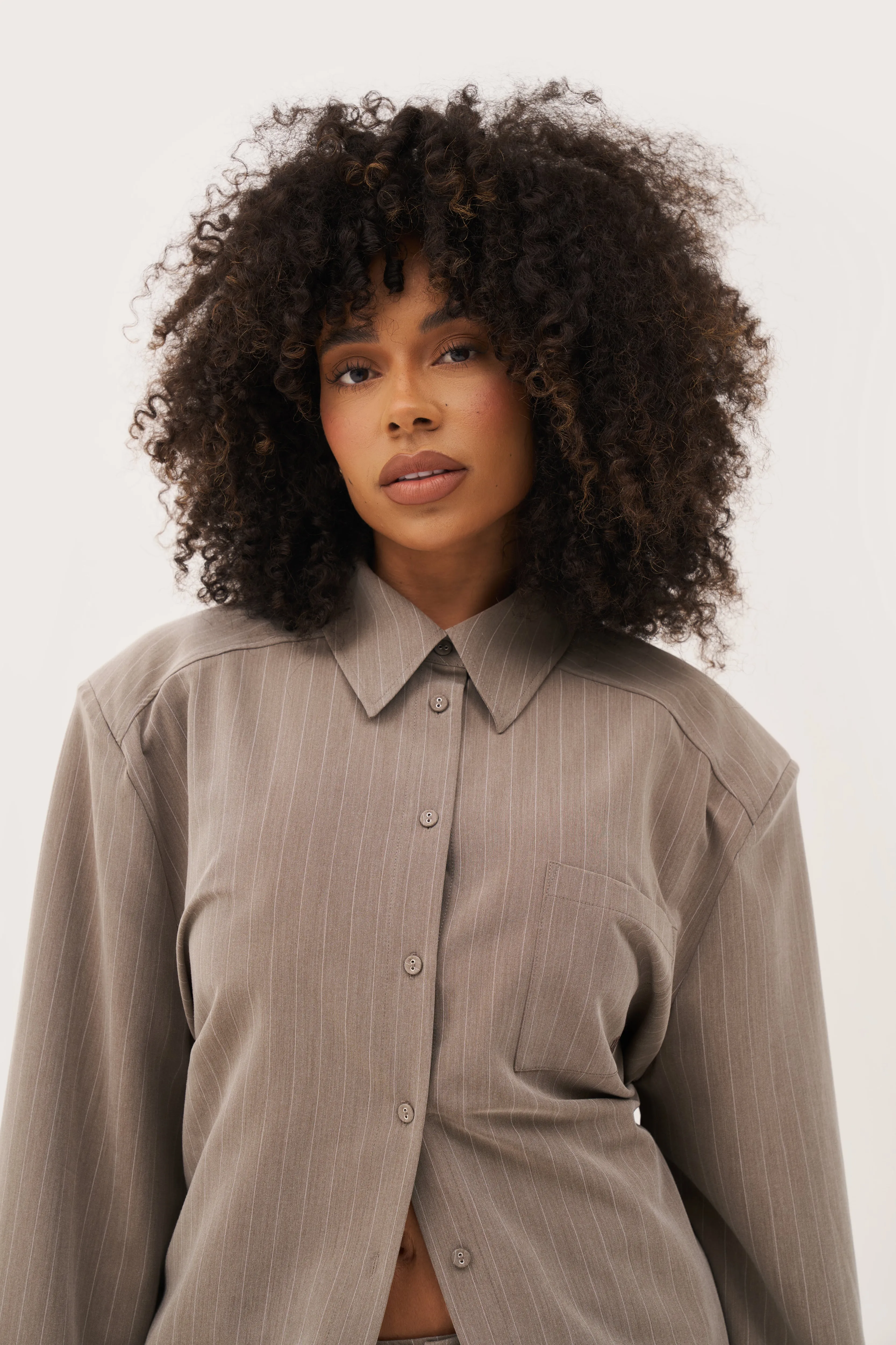 Pinstripe Oversized Shirt - Taupe sold by Maebe product image thumbnail 2