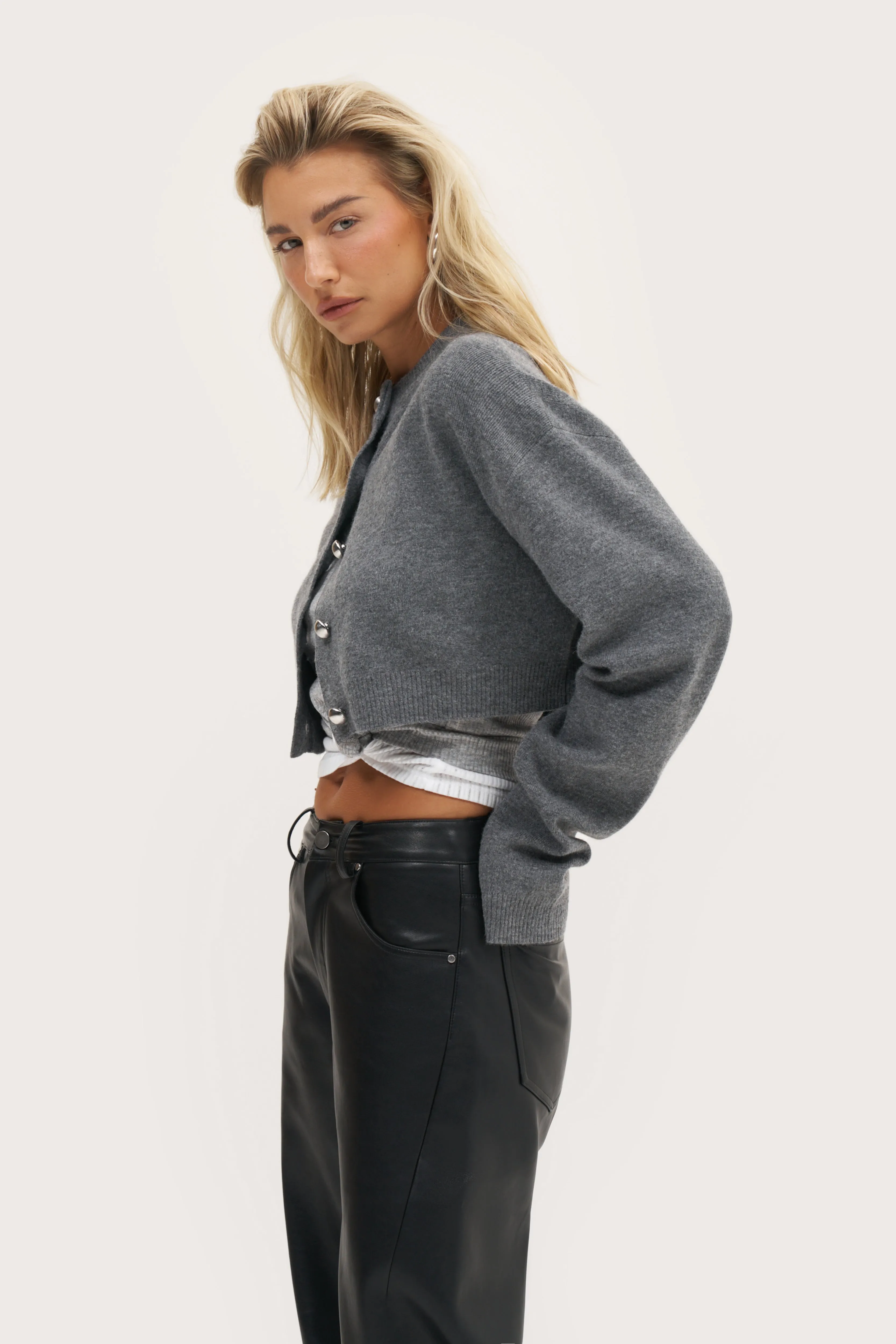 Cosy Cropped Cardigan - Grey sold by Maebe product image thumbnail 3