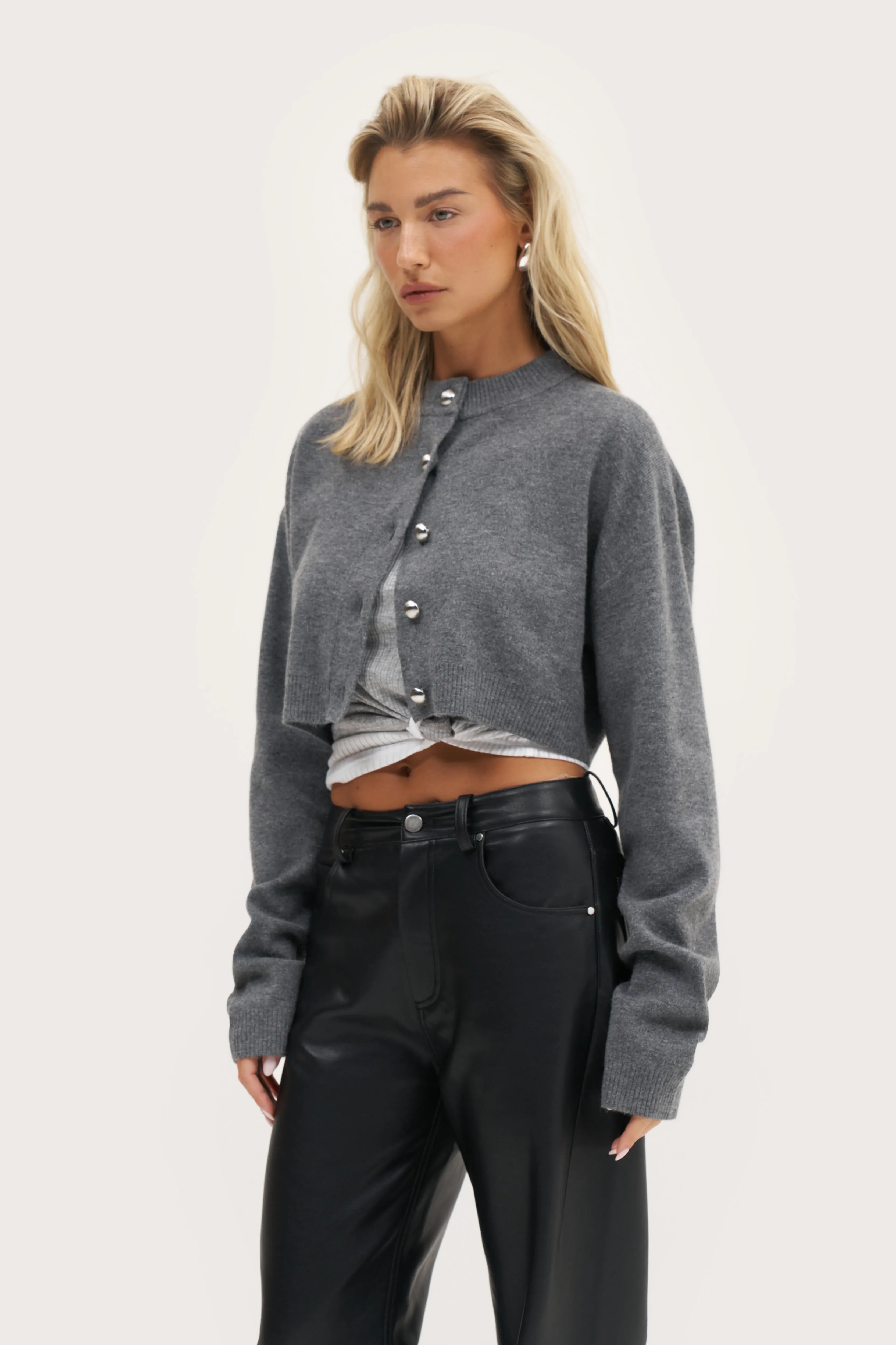 Cosy Cropped Cardigan - Grey sold by Maebe product image thumbnail 2