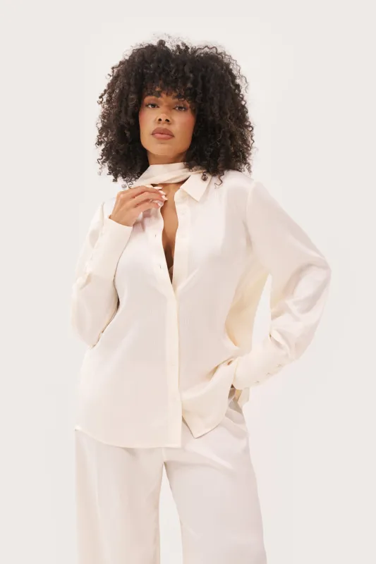 Vacation Mini Pleat Shirt with Scarf - Cream sold by Maebe