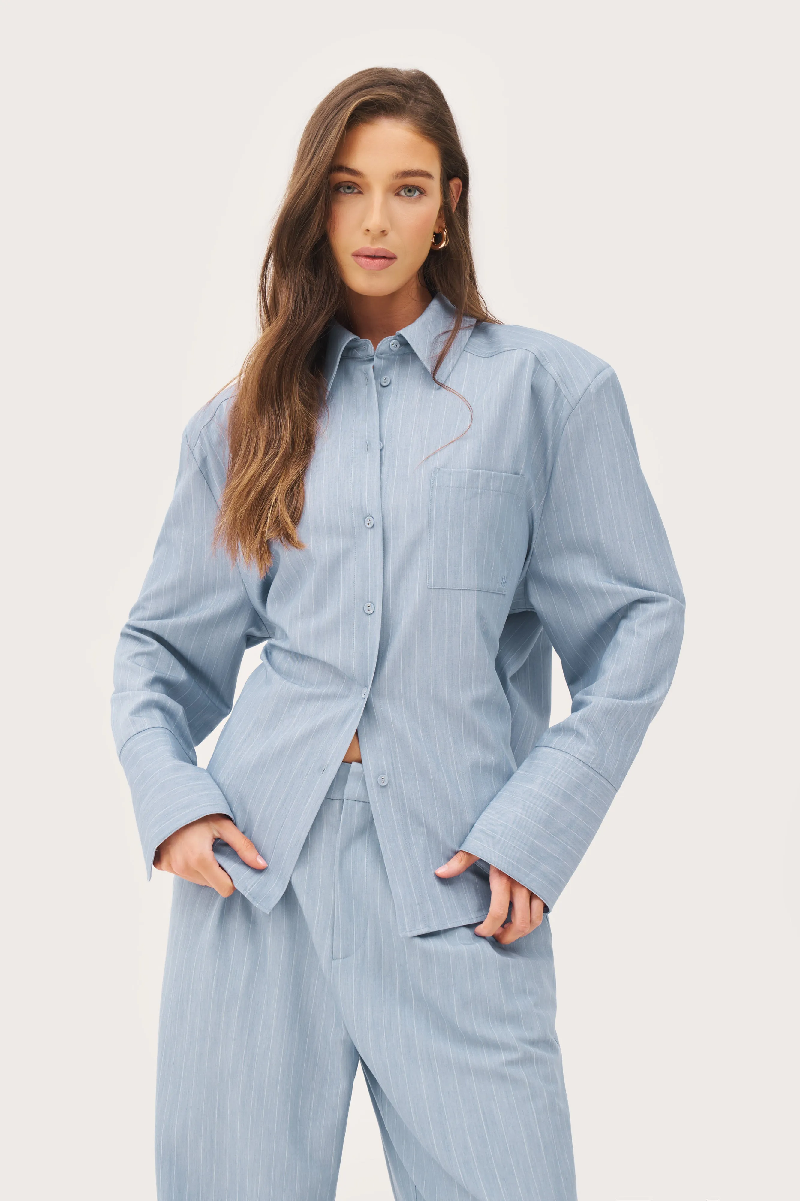 Pinstripe Oversized Shirt - Washed Blue sold by Maebe product image thumbnail 2