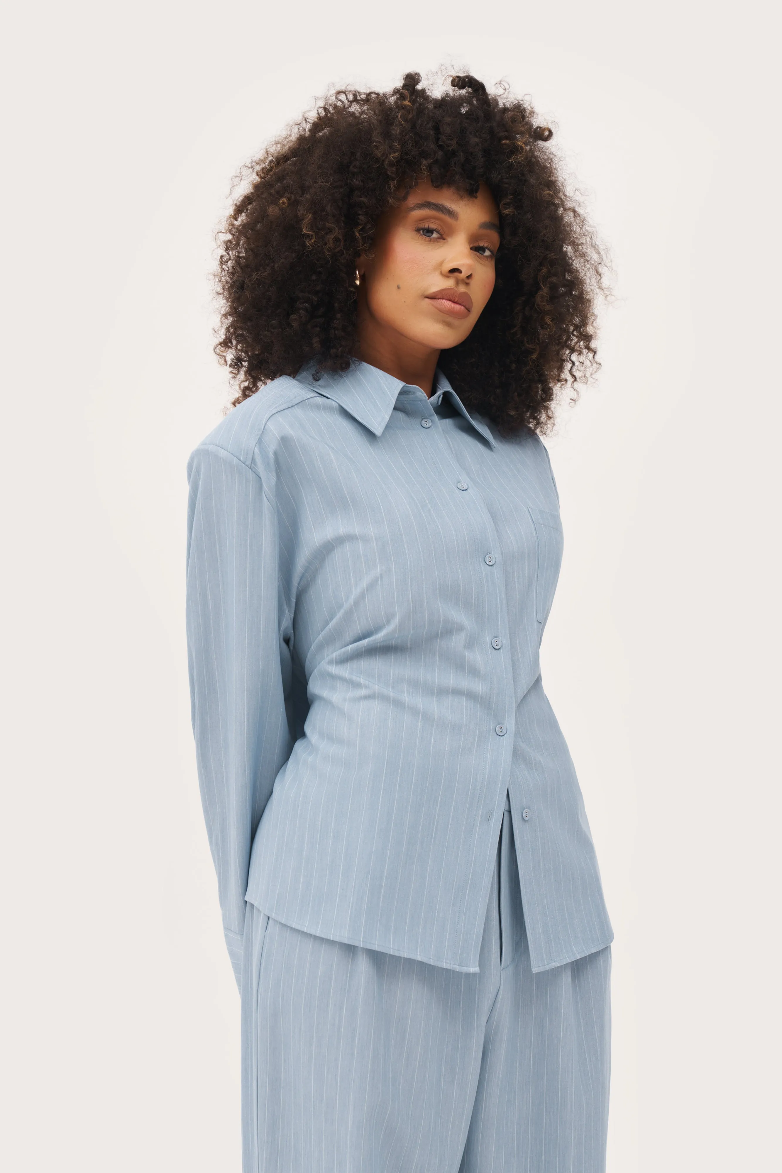 Pinstripe Oversized Shirt - Washed Blue sold by Maebe product image thumbnail 5