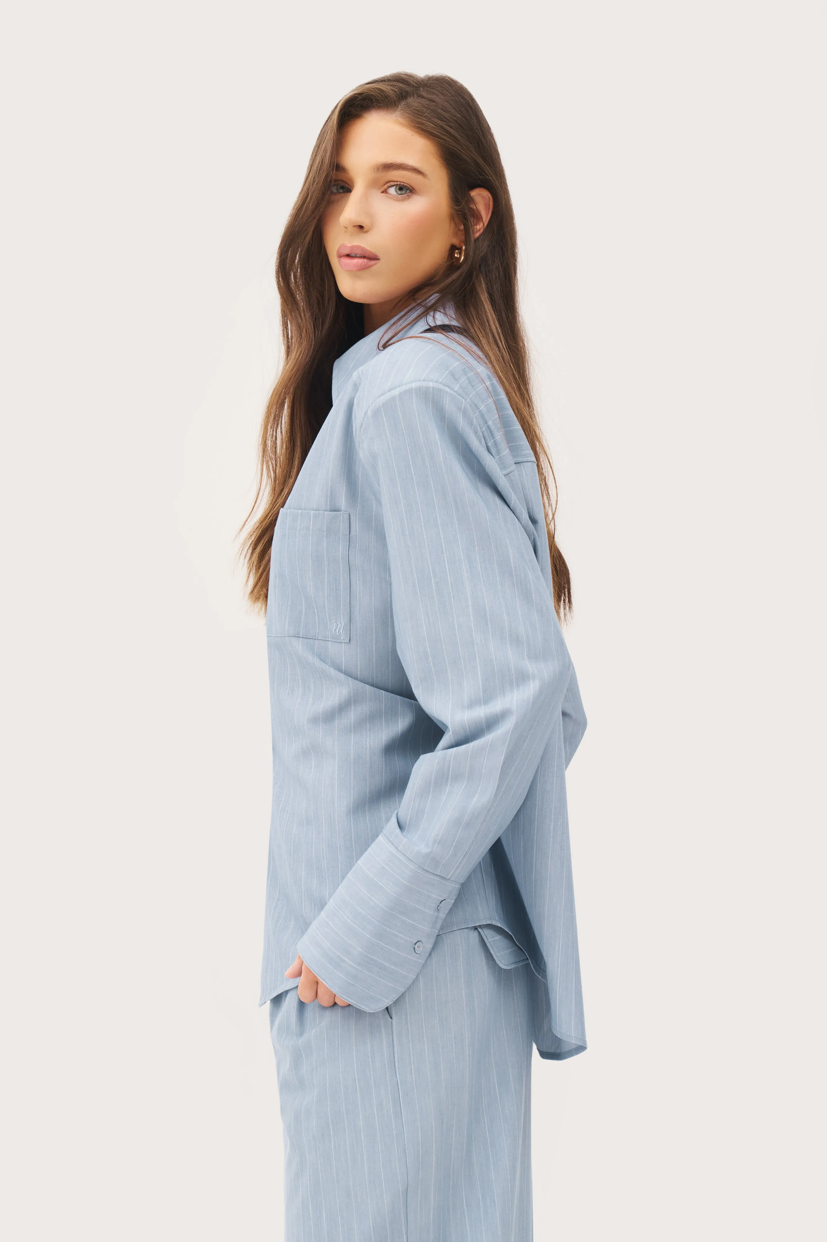Pinstripe Oversized Shirt - Washed Blue sold by Maebe product image thumbnail 3