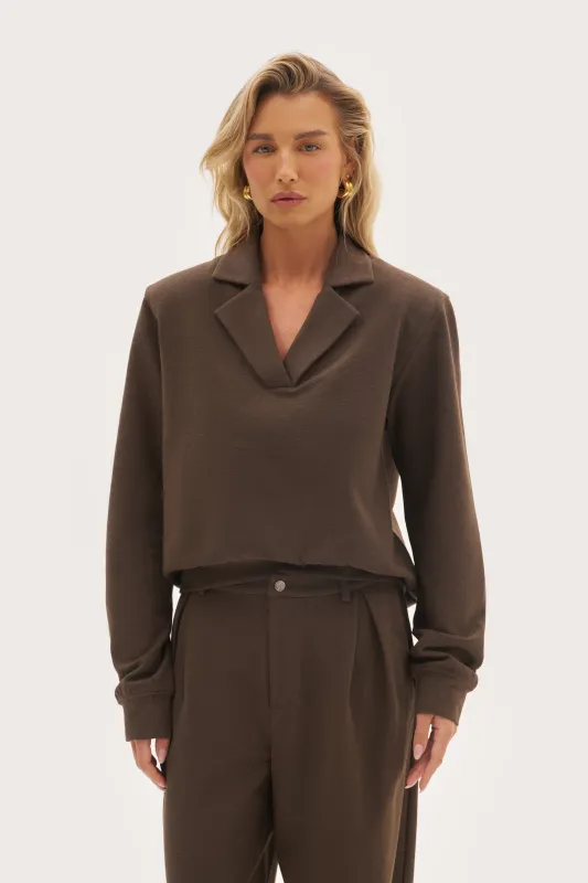 Refined Jersey Collared Sweatshirt - Brown made by Maebe