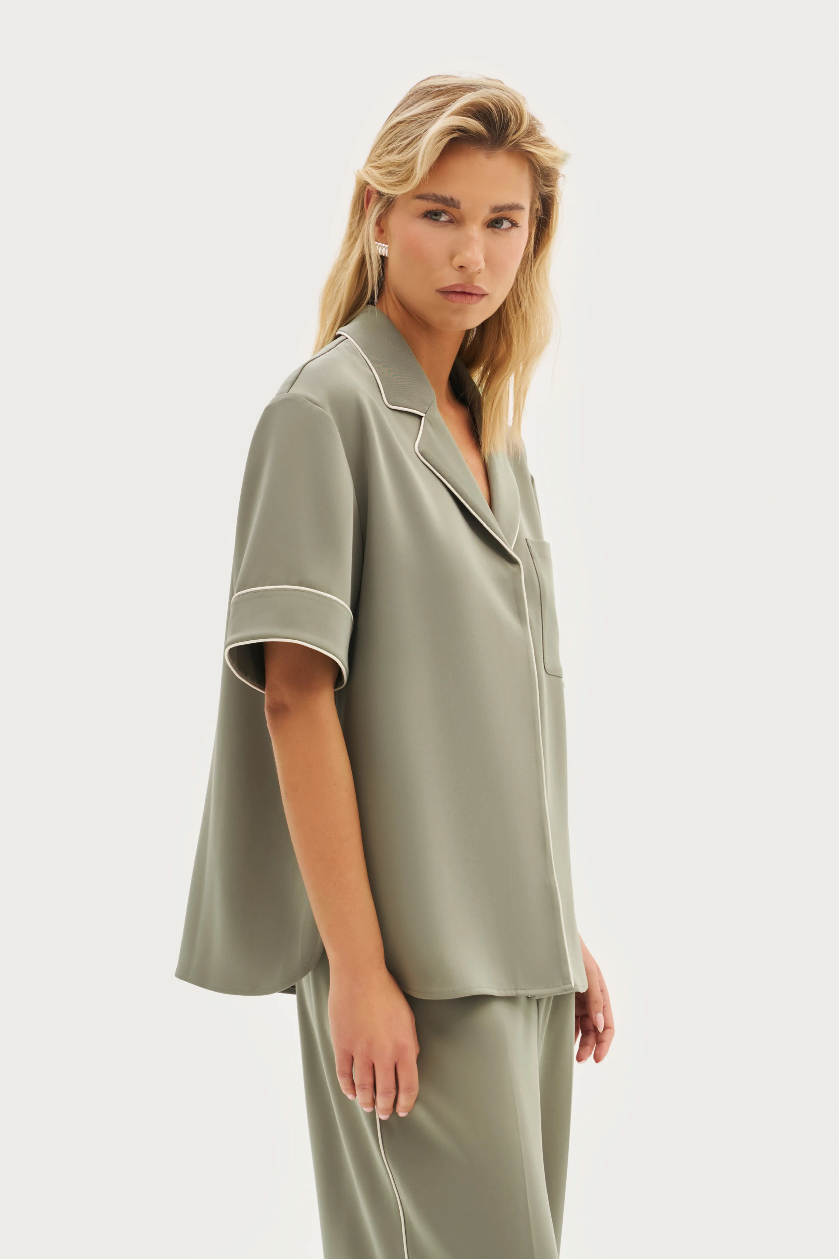 Piped Revere Oversized Shirt - Khaki Moss sold by Maebe product image thumbnail 4