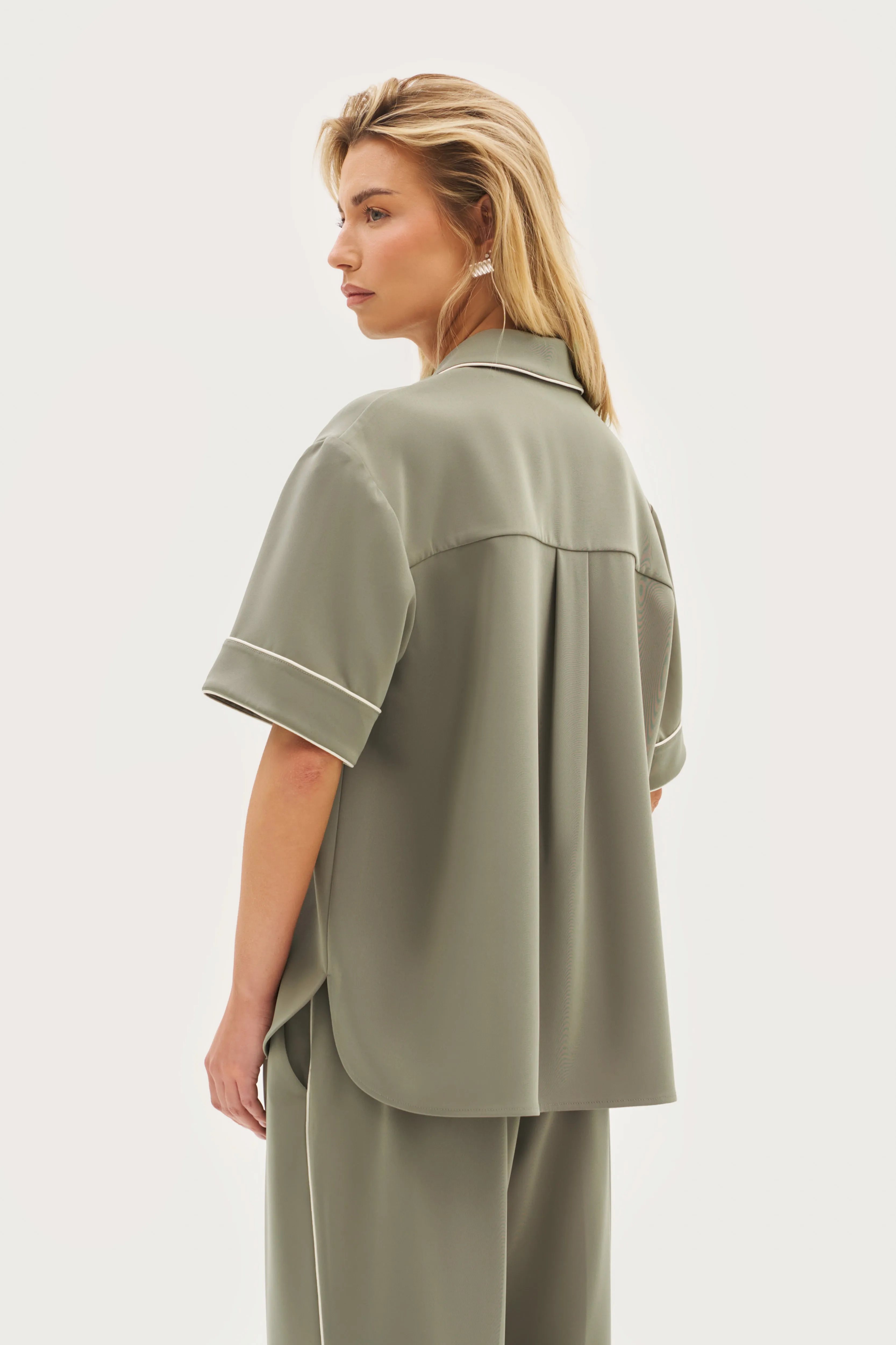 Piped Revere Oversized Shirt - Khaki Moss sold by Maebe product image thumbnail 3