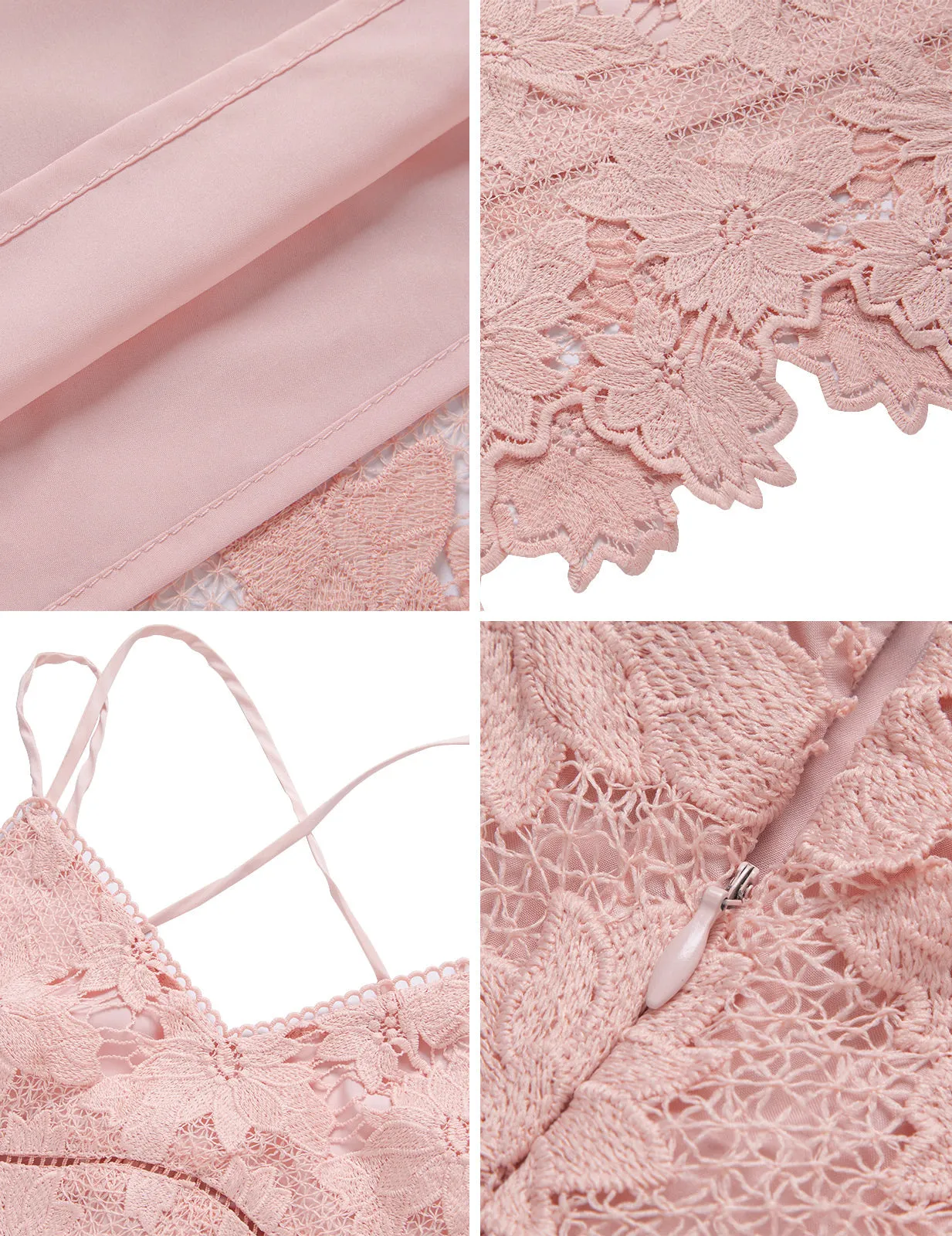 ALLOVIN Women's V Neck Spaghetti Strap Floral Lace Cocktail Dress Sexy Backless Sleeveless A Line Party Dress Pink sold by Allovin product image thumbnail 5