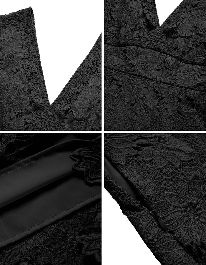 ALLOVIN Women's Sleeveless V Neck Floral Lace Cocktail Dress Knee Length Elegant Formal Party Dress sold by Allovin product image thumbnail 5