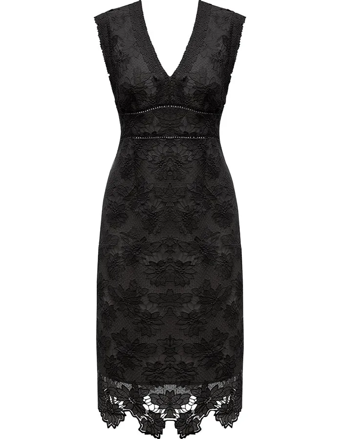 ALLOVIN Women's Sleeveless V Neck Floral Lace Cocktail Dress Knee Length Elegant Formal Party Dress sold by Allovin