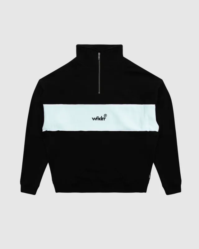 OFFCUT 1/4 ZIP SWEAT - BLACK/SKY BLUE sold by WNDRR