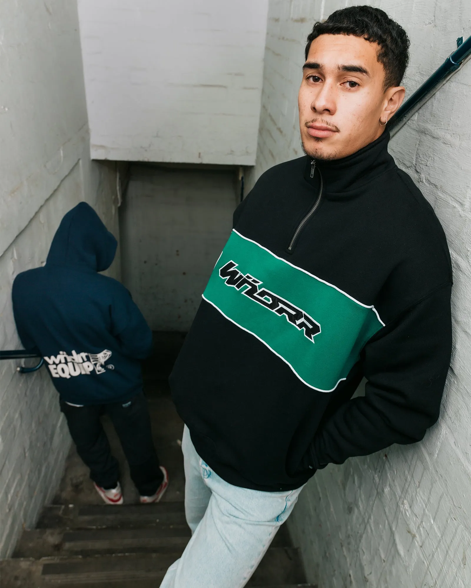 SOLITUDE 1/4 ZIP PANEL SWEAT - BLACK/DARK TEAL sold by WNDRR product image thumbnail 2