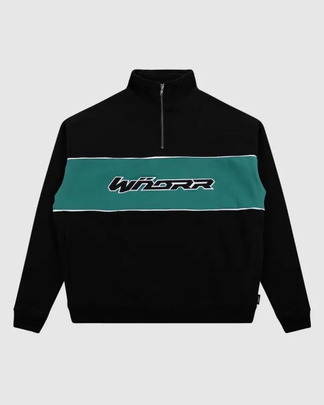 SOLITUDE 1/4 ZIP PANEL SWEAT - BLACK/DARK TEAL sold by WNDRR