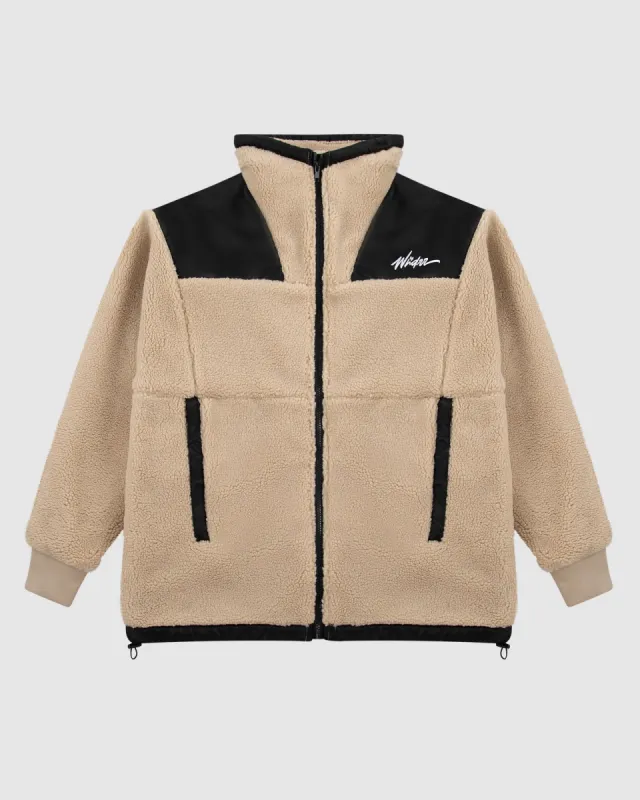 SCRIPT SHERPA JACKET - TAN/BLACK sold by WNDRR