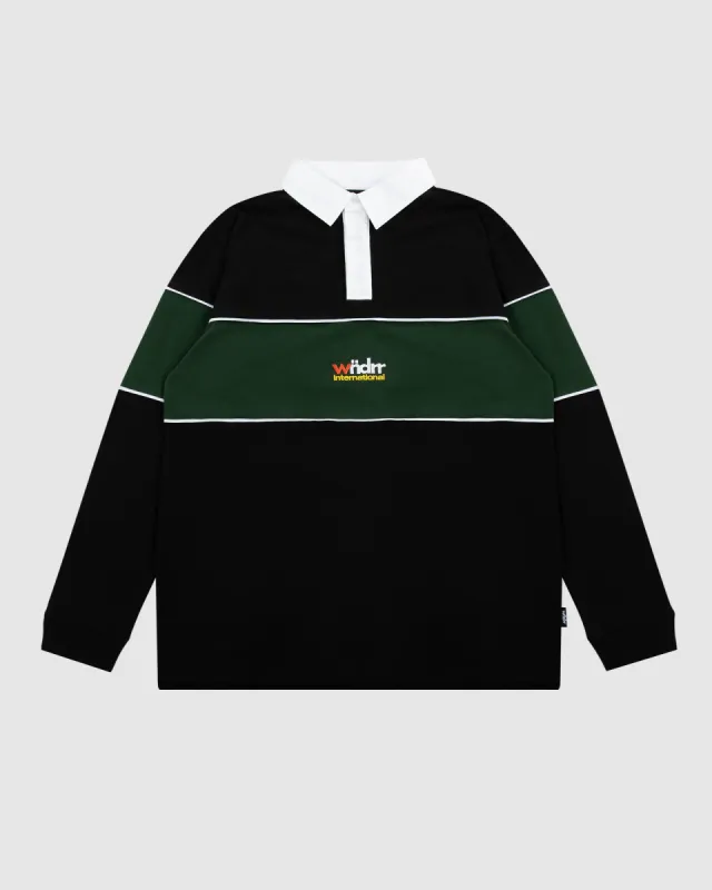 INT PANEL RUGBY TOP - BLACK/FOREST GREEN sold by WNDRR