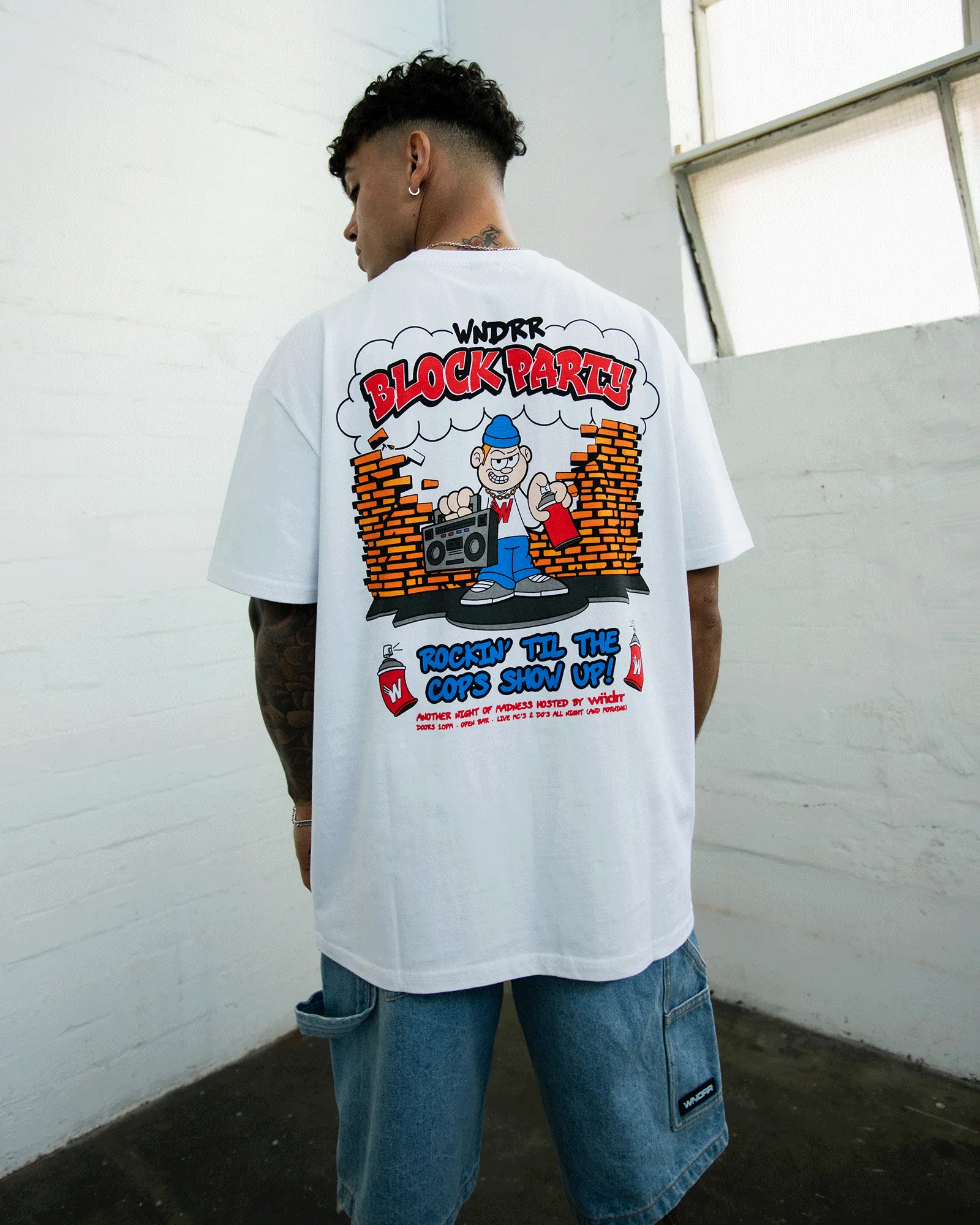 BLOCK PARTY BOX FIT TEE - WHITE sold by WNDRR product image thumbnail 2