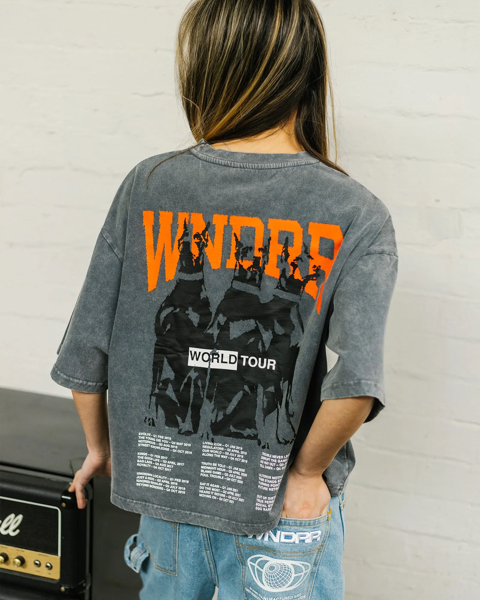 WOMENS WORLD TOUR CROPPED FIT TEE - WASHED GREY sold by WNDRR product image thumbnail 2