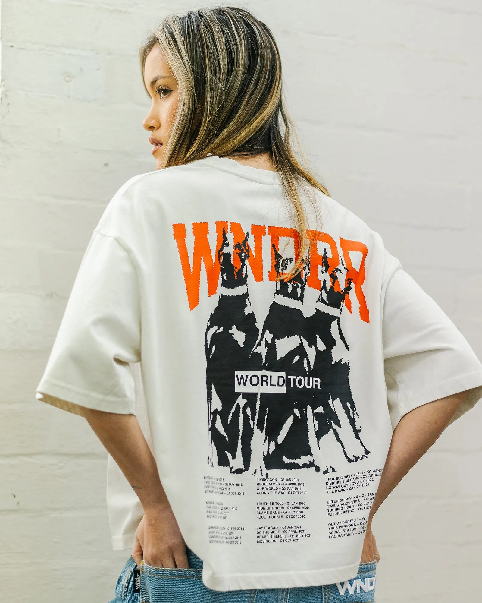 WOMENS WORLD TOUR CROPPED FIT TEE - WASHED WHITE sold by WNDRR product image thumbnail 2