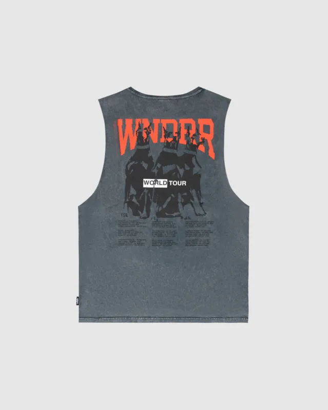 WORLD TOUR MUSCLE TOP - WASHED GREY sold by WNDRR
