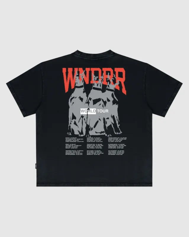 WORLD TOUR HEAVY WEIGHT TEE - WASHED BLACK sold by WNDRR