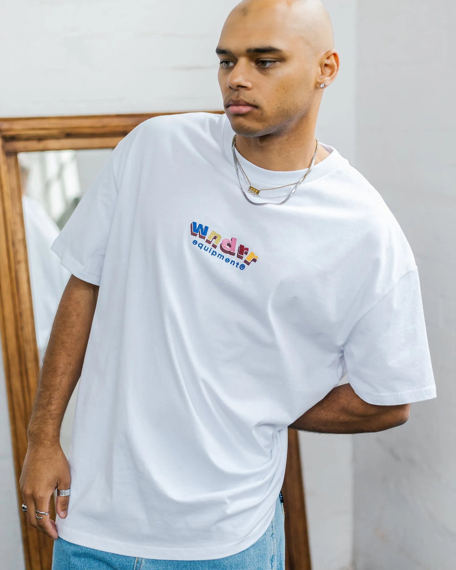 BLOCKED BOX FIT TEE - WHITE sold by WNDRR product image thumbnail 2
