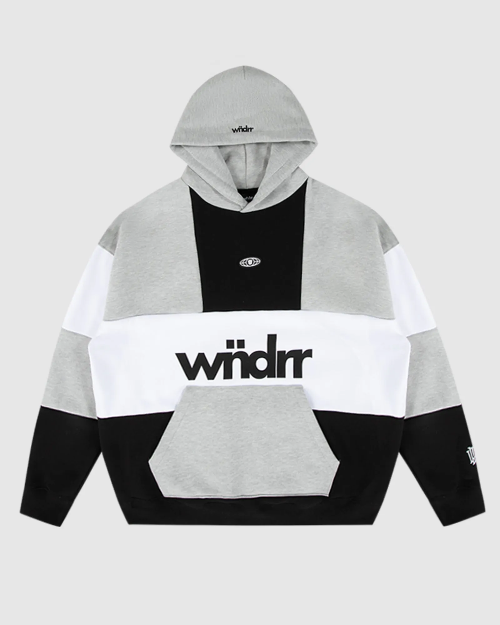 GLOBAL PANEL HOOD SWEAT - BLACK/GREY MARLE sold by WNDRR