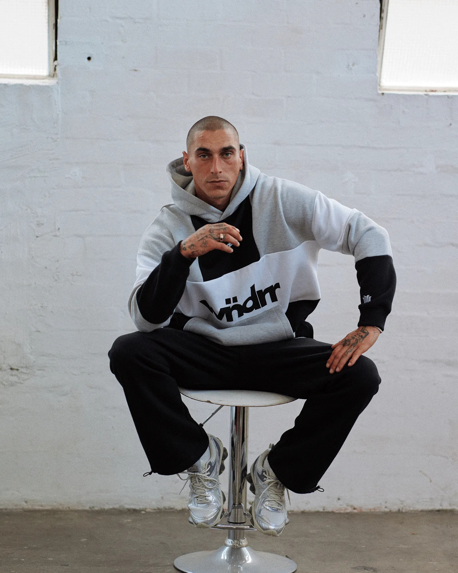 GLOBAL PANEL HOOD SWEAT - BLACK/GREY MARLE sold by WNDRR product image thumbnail 2