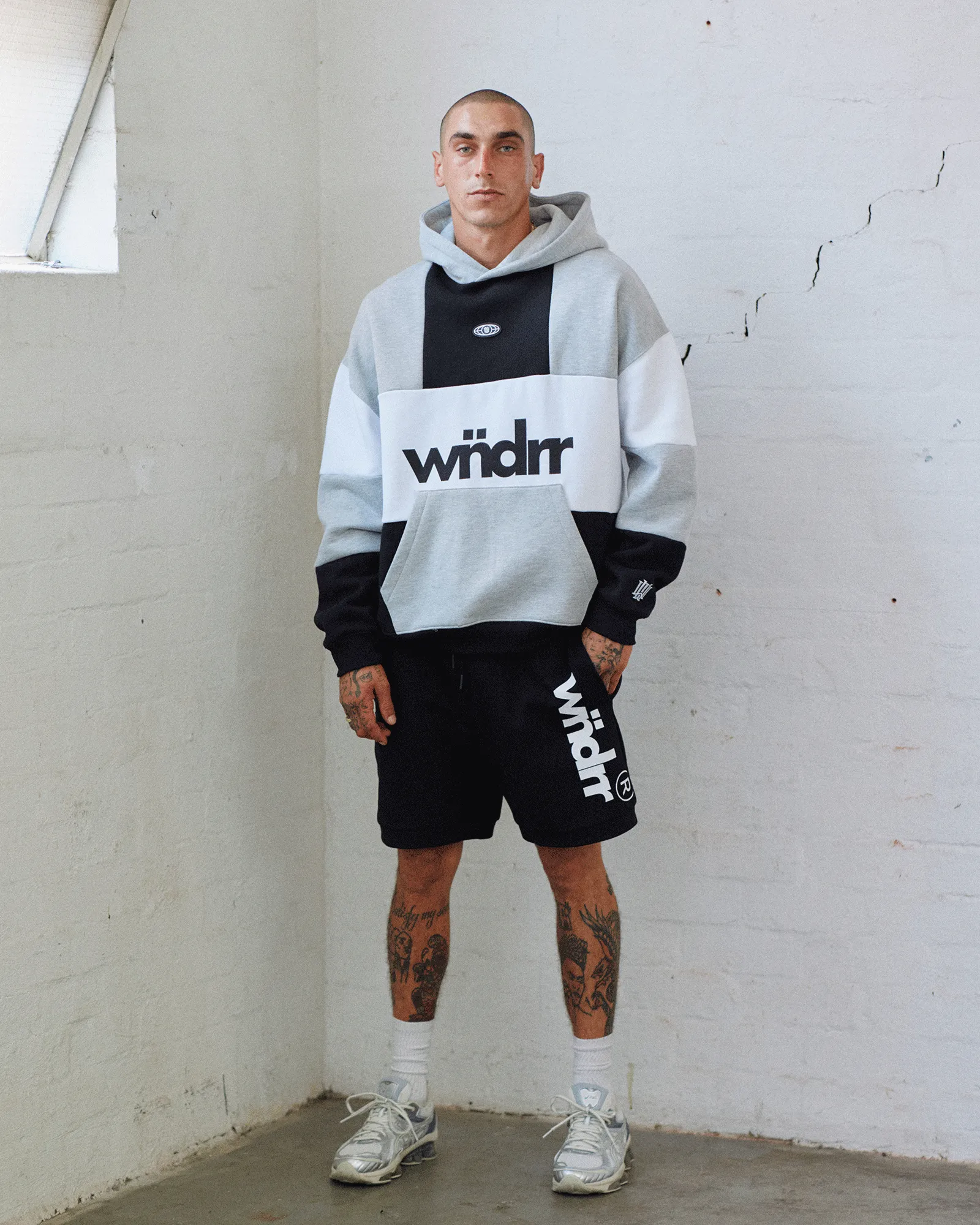 GLOBAL PANEL HOOD SWEAT - BLACK/GREY MARLE sold by WNDRR product image thumbnail 4