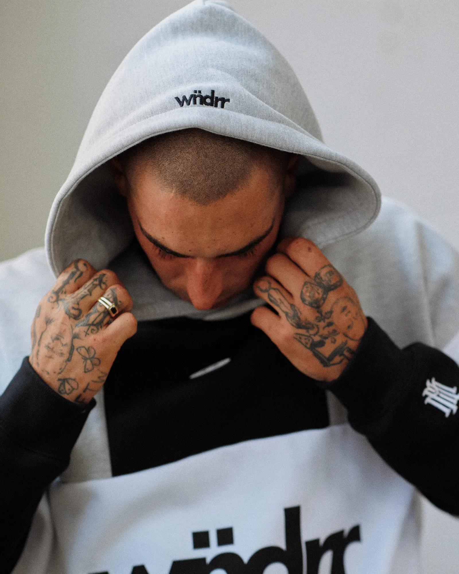 GLOBAL PANEL HOOD SWEAT - BLACK/GREY MARLE sold by WNDRR product image thumbnail 5