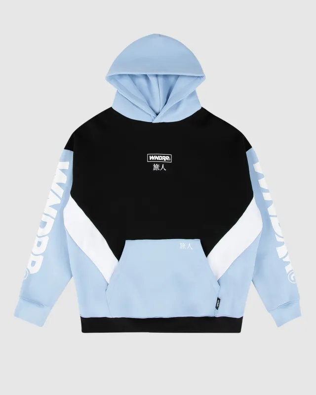 PRIVACY PANEL HOOD SWEAT - BLACK/AIR BLUE sold by WNDRR