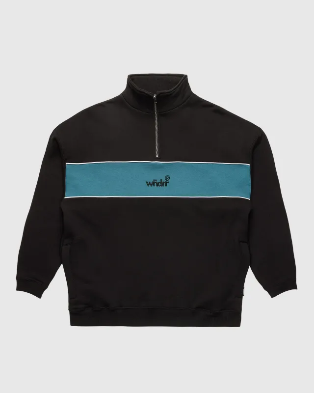 OFFCUT 1/4 ZIP SWEAT - BLACK/DUSK BLUE sold by WNDRR